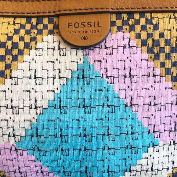 Fossil Handbags - FOSSIL - Sydney Top-Zip Multi-Colored Crossbody in Faux Leather w/Leather Trim.